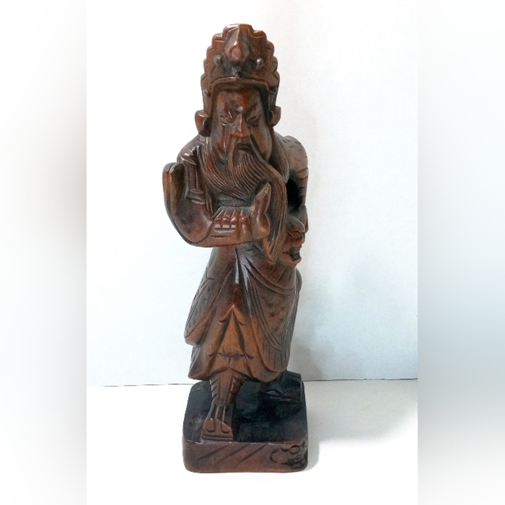 Vintage Chinese General Guan Gong Guan Yu Sculpture Wood Carved 12"